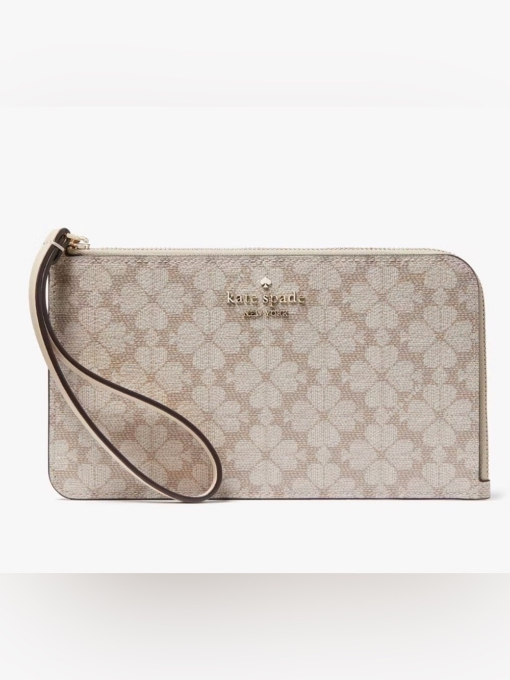 NWT Kate Spade Lucy Flower Medium Zip Wristlet in Dark Beige KG487